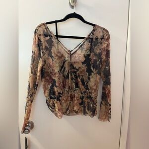BCX Floral V-Neck Blouse in Earthy Tones NWT! (RSB)  PTP 20-24